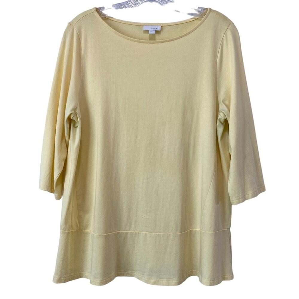 Pure J. Jill Butter Yellow Boat Neck 3/4 Sleeve Top Sz M Cotton Rayon Ruffle Hem